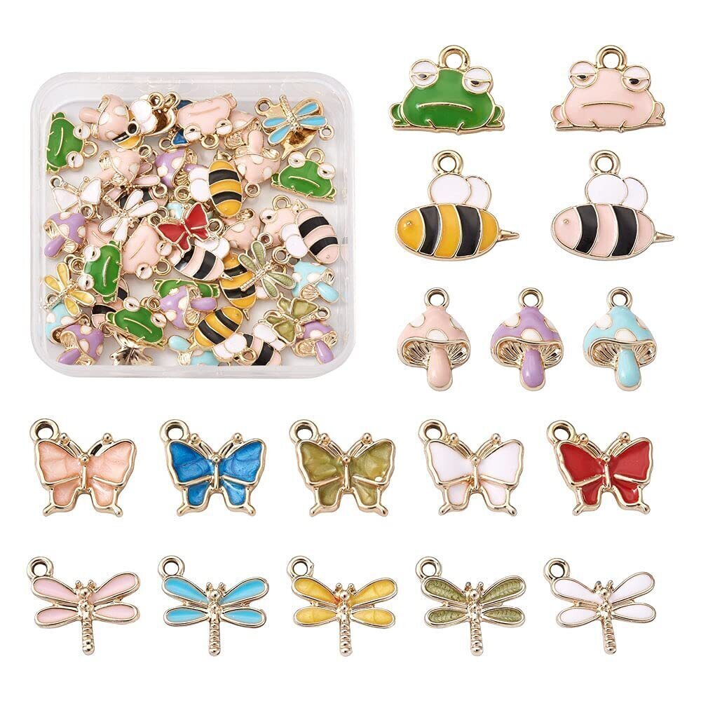 8786 62pcs/box Alloy Enamel Pendants Colorful Metal Enamel Frog Mushroom